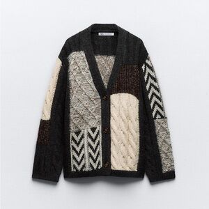 ZARA women  Patchwork Cardigan Sweater - Black and Cream